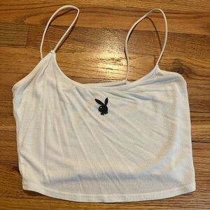 white playboy crop top